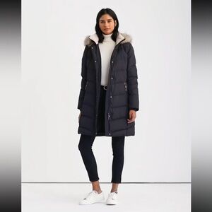 Lauren Ralph Lauren Navy Puffer Coat with Fur Trim